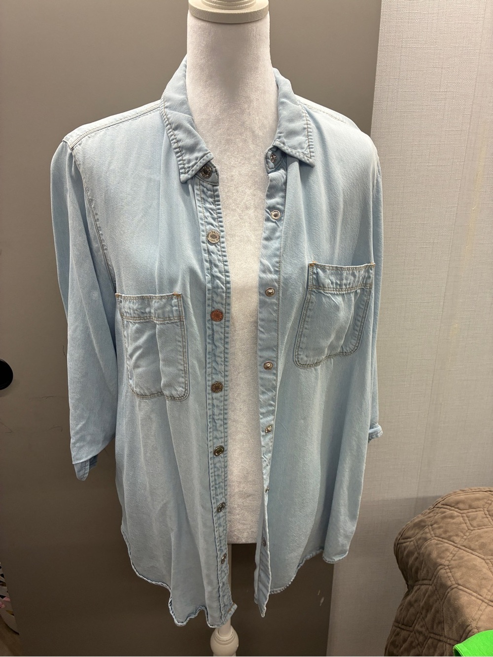 7 For All Mankind Light Blue Denim Button-Down Shirt